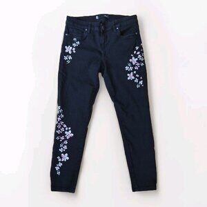 Kut From The Kloth Jeans Women's Embroidered Black Pink Connie Ankle Skinny SZ 8